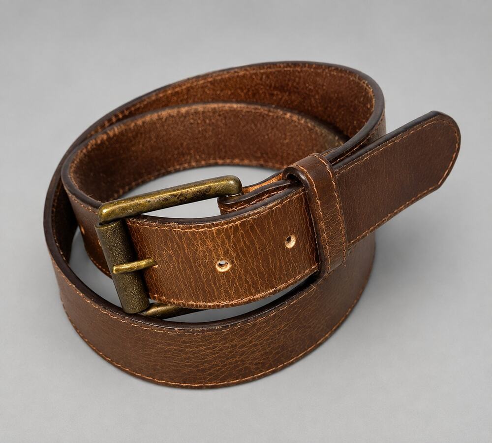 William Rast Genuine Bison Leather Belt Men’s Size 32 Brown Brass Buckle